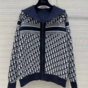 Dior Men's Black and White Zip-Up Sweater